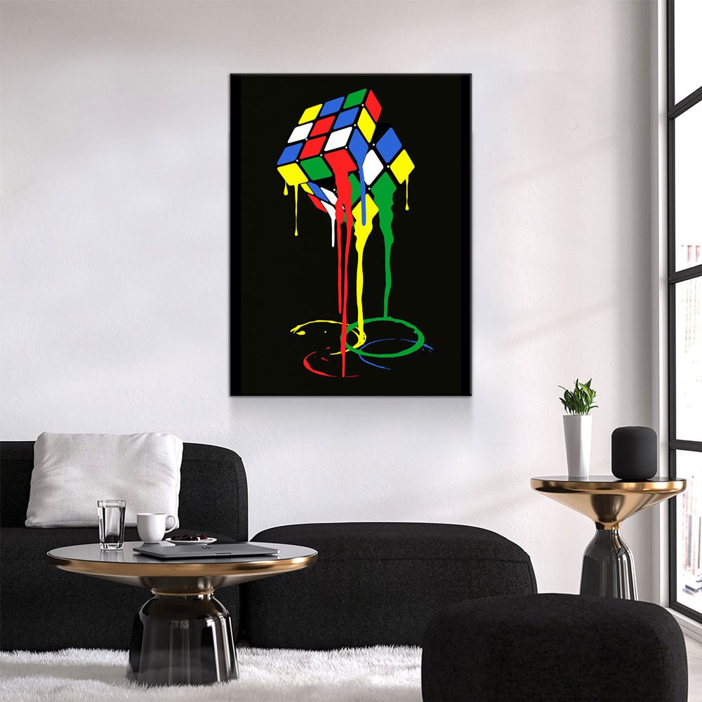 Cubic Meltdown Canvas Wall Art, Abstract Rubik's Cube Art, Abstract Decor - Royal Crown Pro
