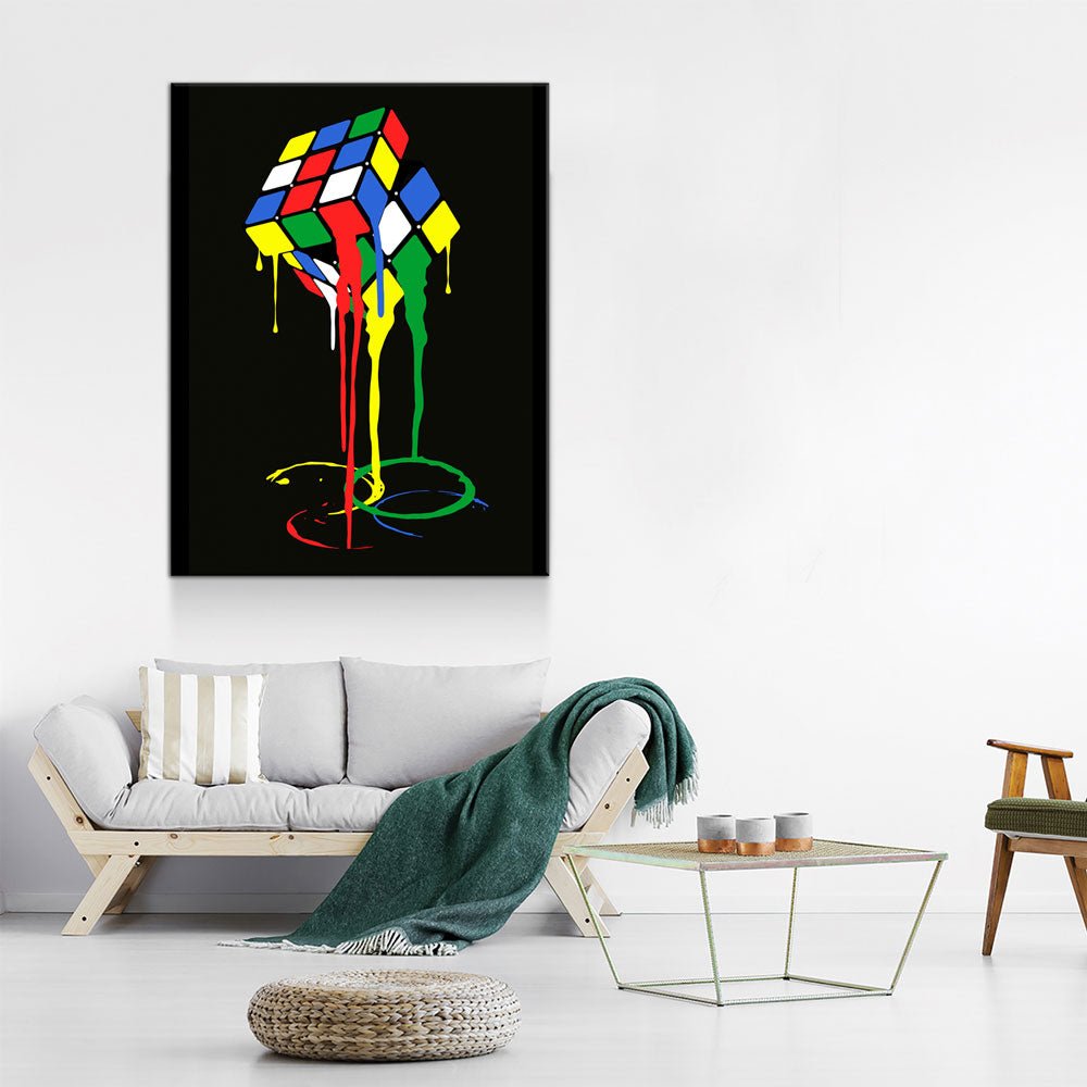 Cubic Meltdown Canvas Wall Art, Abstract Rubik's Cube Art, Abstract Decor - Royal Crown Pro