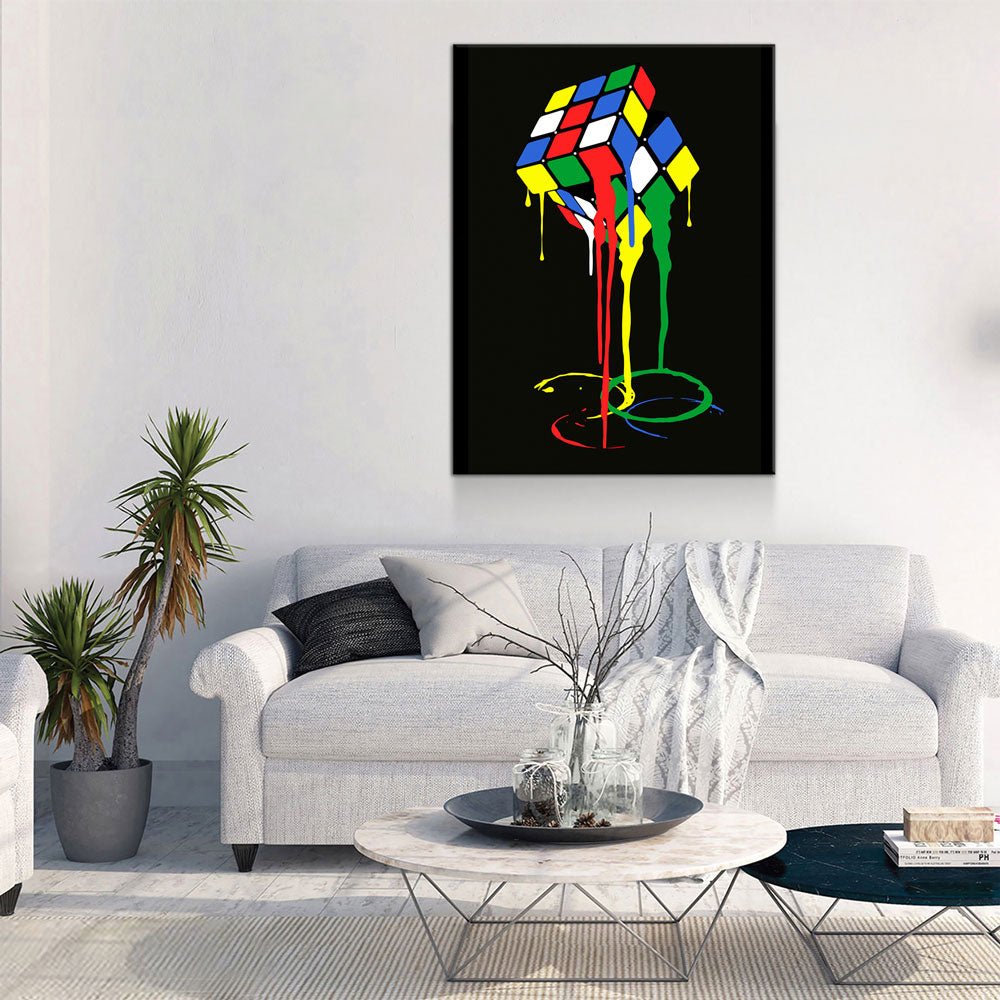 Cubic Meltdown Canvas Wall Art, Abstract Rubik's Cube Art, Abstract Decor - Royal Crown Pro