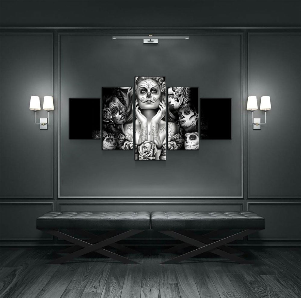 Day of the Dead Face Ladies 5-Piece Wall Art Canvas - Royal Crown Pro