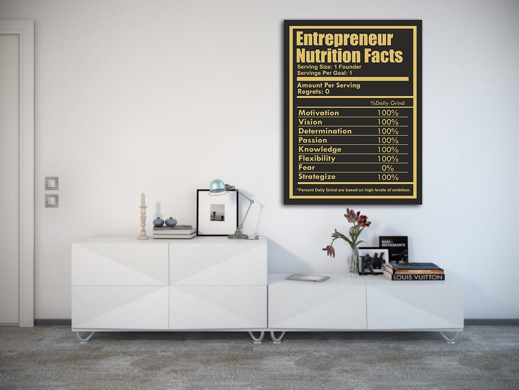 Entrepreneur Nutrition Facts Canvas Wall Art Entrepreneur CEO Art - Royal Crown Pro