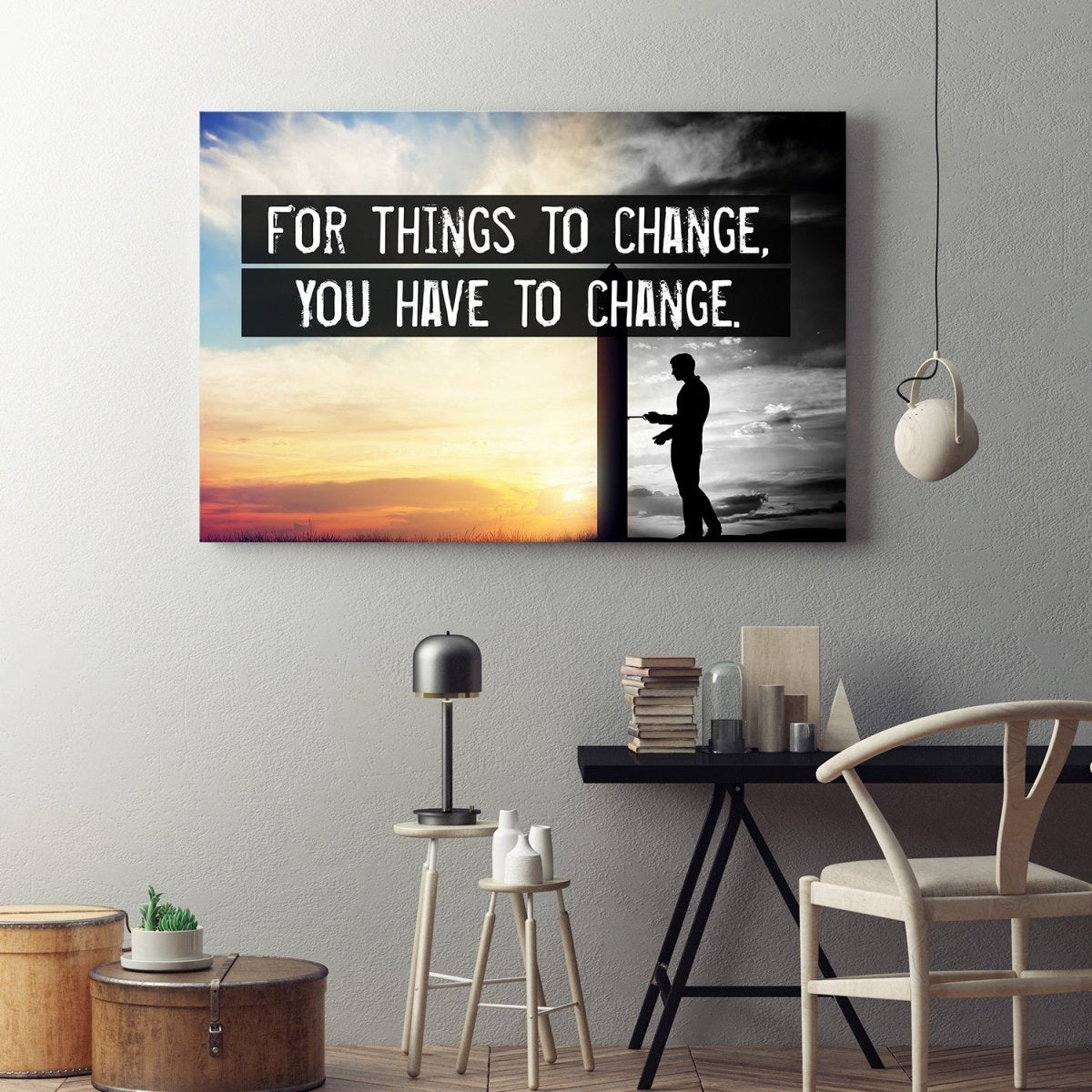 For Things To Change You Have To Change Wall Art Canvas Motivational Quote - Royal Crown Pro
