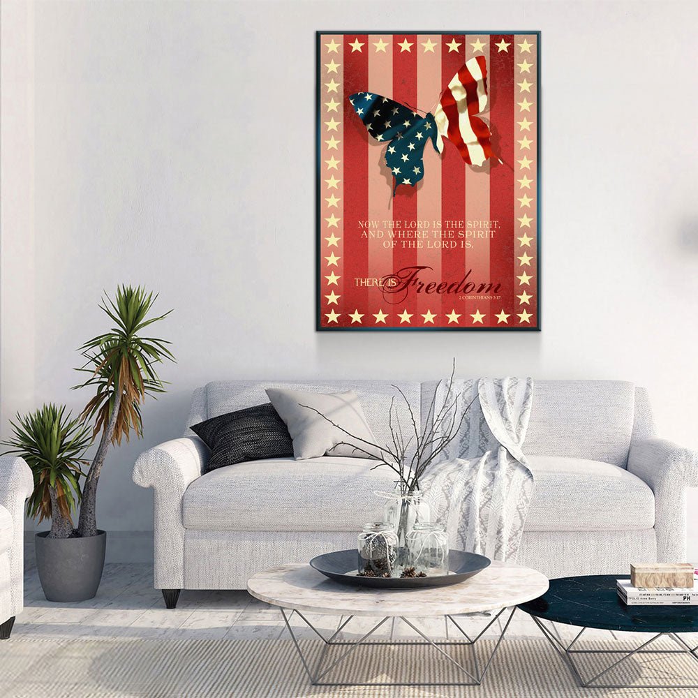 Freedom Wings Canvas Wall Art, 2 Corinthians 3:17 Verse, Patriotic Decor - Royal Crown Pro
