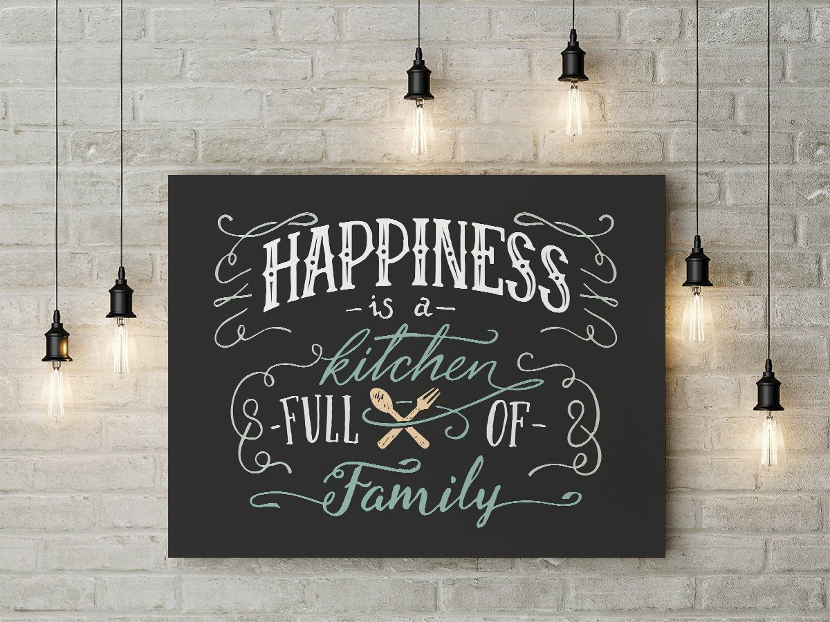 Happiness Is A Kitchen Full Of Family Framed Canvas Wall Art Kitchen Decor - Royal Crown Pro