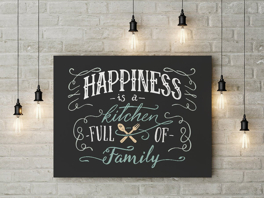 Happiness Is A Kitchen Full Of Family Framed Canvas Wall Art Kitchen Decor - Royal Crown Pro
