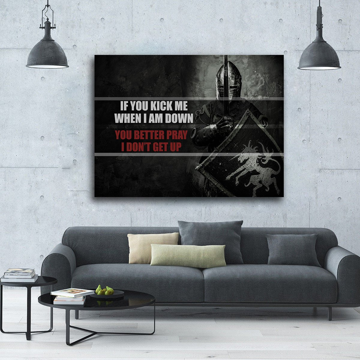 If You Kick Me When I'm Down Motivational Framed Wall Art Canvas Decor Medieval Art - Royal Crown Pro