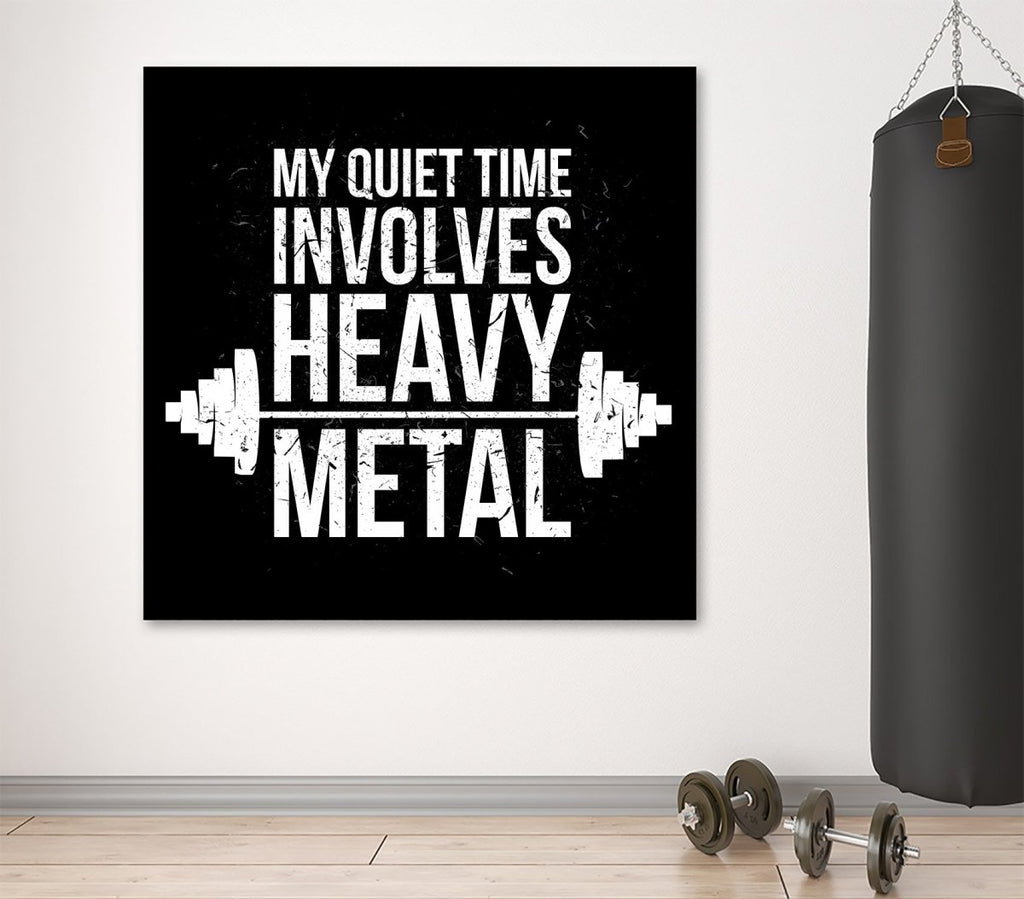My Quiet Time Involves Heavy Metal Framed Canvas Wall Art Workout Gym Motivational - Royal Crown Pro