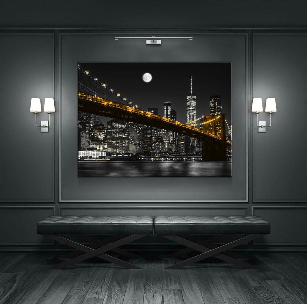 New York Brooklyn Bridge At Night Canvas Wall Art, Manhattan at Night, New York City Skyline - Royal Crown Pro