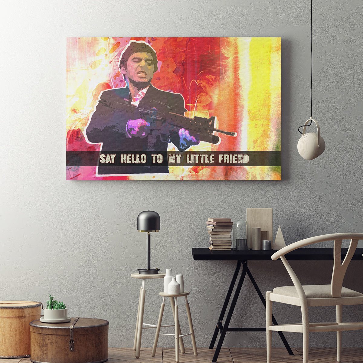 Say Hello To My Little Friend Abstract Pacino Framed Wall Art - Royal Crown Pro