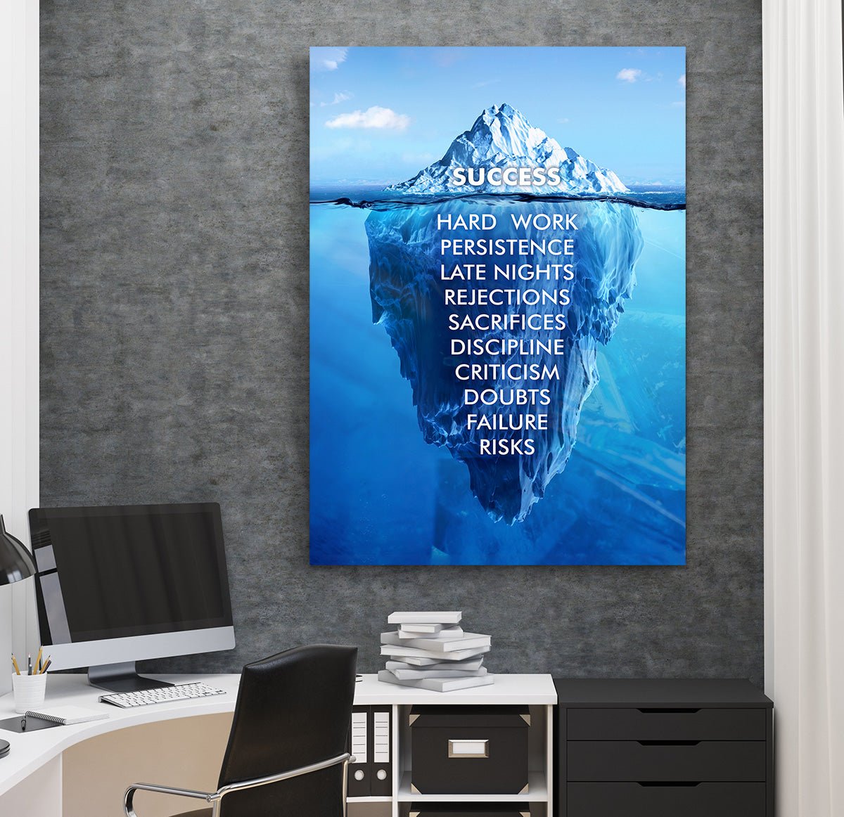 Success Hard Work Persistence Quote Success Is An Iceberg Canvas Wall Art, Motivational Decor - Royal Crown Pro