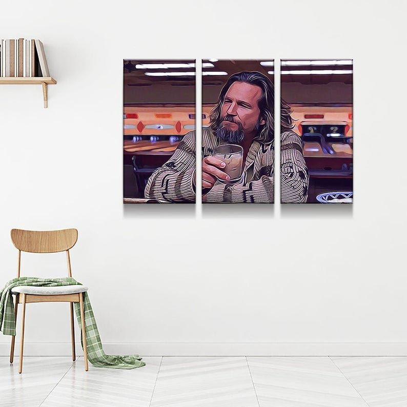 The Dude Canvas Wall Art, The Big Lebowski, The Dude Canvas Print 3 Piece Wall Art Set - Royal Crown Pro