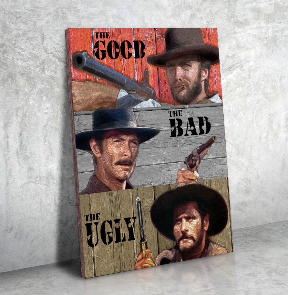The Good The Bad The Ugly Canvas Wall Art, Western Decor, Clint Eastwood Art - Royal Crown Pro