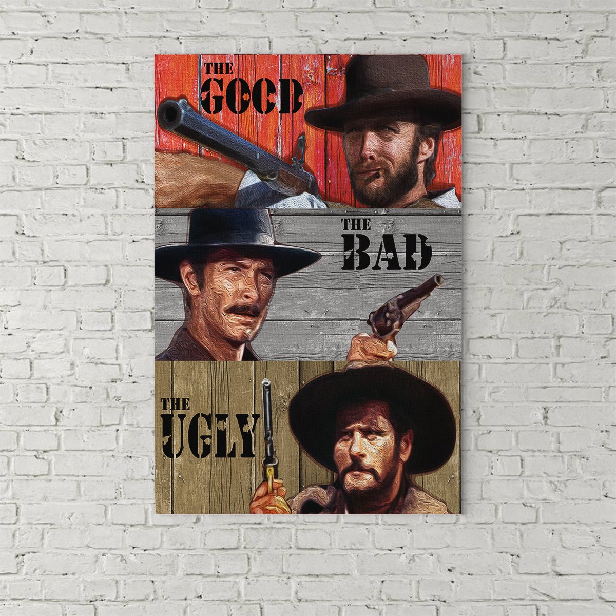 The Good The Bad The Ugly Canvas Wall Art, Western Decor, Clint Eastwood Art - Royal Crown Pro