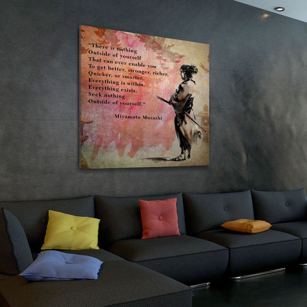 There Is Nothing Outside Yourself Miyamoto Musashi Quote Samurai Art Canvas Wall Art, Ukiyoe, Japanese Art - Royal Crown Pro