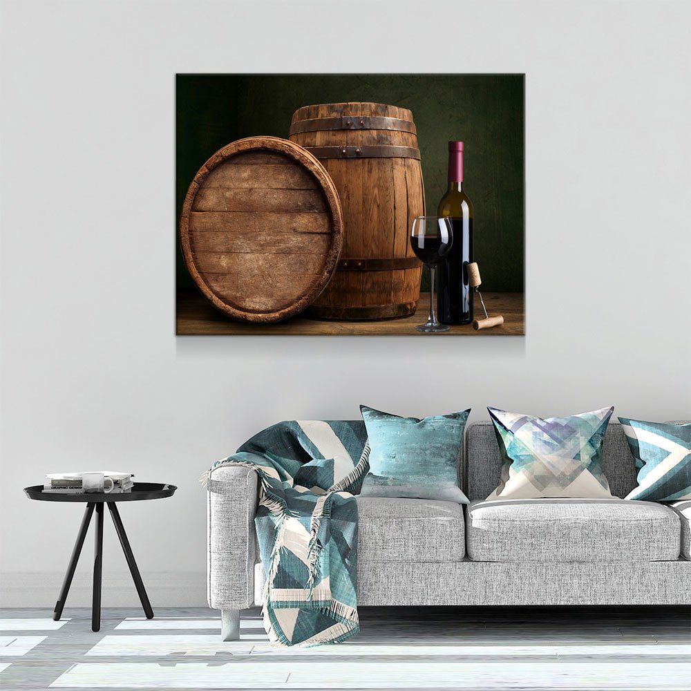 Wine & Barrels Canvas Wall Art, Wine Lovers Decor - Royal Crown Pro