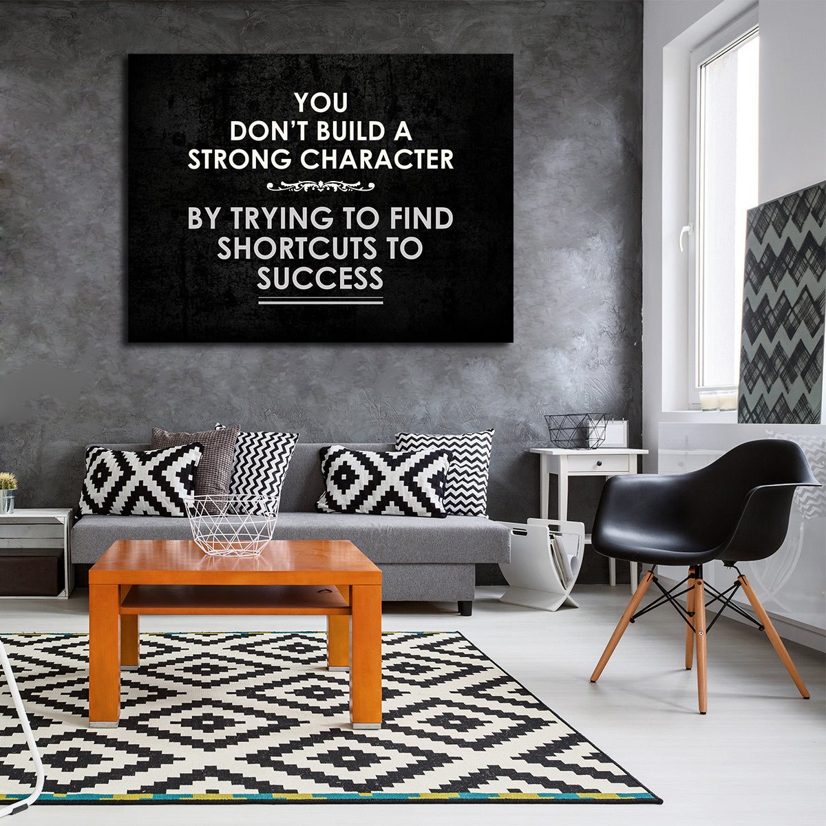You don't Build Strong Character Framed Canvas Wall Art Motivational Art Success - Royal Crown Pro