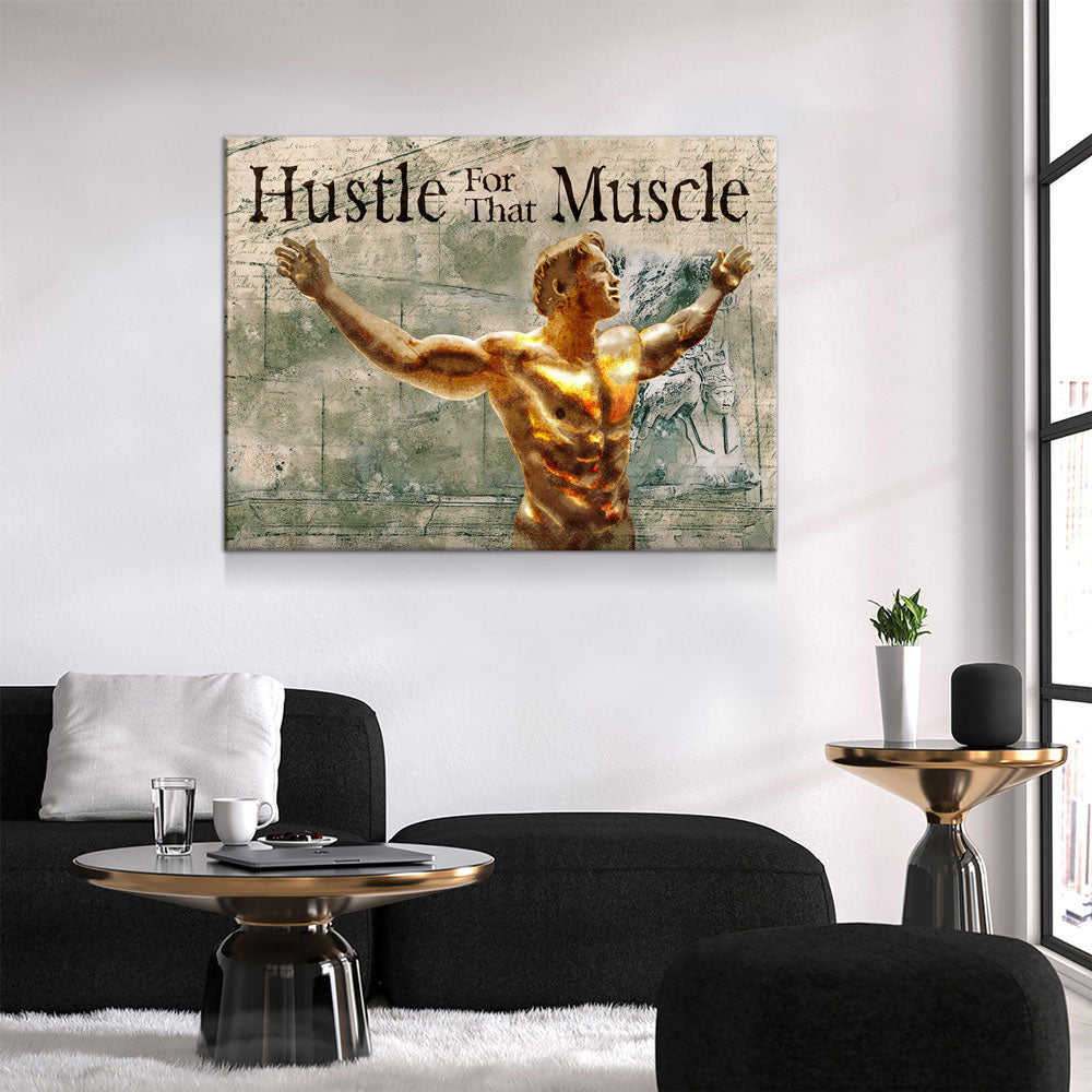 Hustle For That Muscle, Motivational Gym, Fitness, Wall Art Canvas, Gym, Gym Art, Arnold Expo, Arnold, Muscle, Home Gym, Fitness Center - Royal Crown Pro