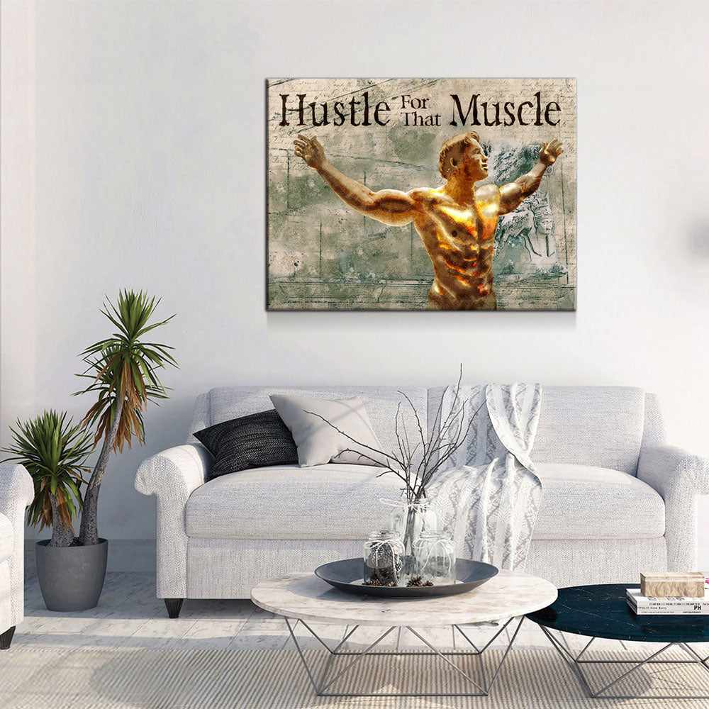 Hustle For That Muscle, Motivational Gym, Fitness, Wall Art Canvas, Gym, Gym Art, Arnold Expo, Arnold, Muscle, Home Gym, Fitness Center - Royal Crown Pro