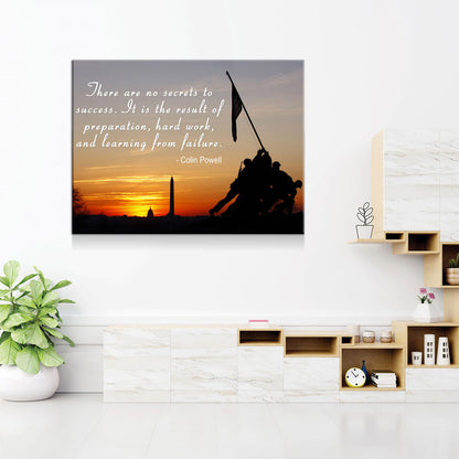 Iwo Jima Silhouette, There Are No Secrets To Success, Colin Powell Quote Canvas Wall Art - Royal Crown Pro