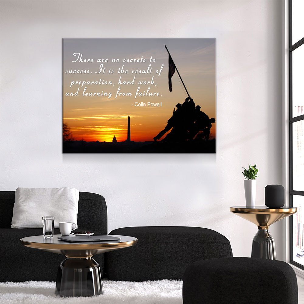 Iwo Jima Silhouette, There Are No Secrets To Success, Colin Powell Quote Canvas Wall Art - Royal Crown Pro