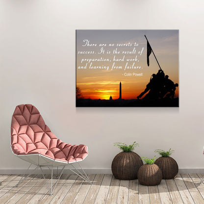 Iwo Jima Silhouette, There Are No Secrets To Success, Colin Powell Quote Canvas Wall Art - Royal Crown Pro