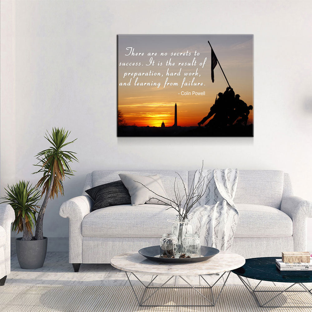 Iwo Jima Silhouette, There Are No Secrets To Success, Colin Powell Quote Canvas Wall Art - Royal Crown Pro