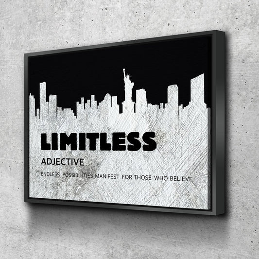 Limitless Motivational Canvas Wall Art, New York Skyline Success Quote - Royal Crown Pro