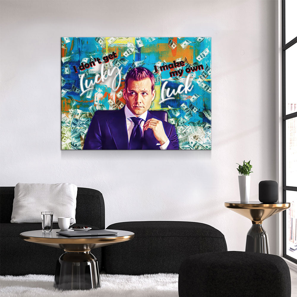 I Don't Get Lucky I Make My Own Luck Canvas Wall Art, Harvey Specter Quote, Motivational Decor, Inspirational Quote, Hustle Quote - Royal Crown Pro