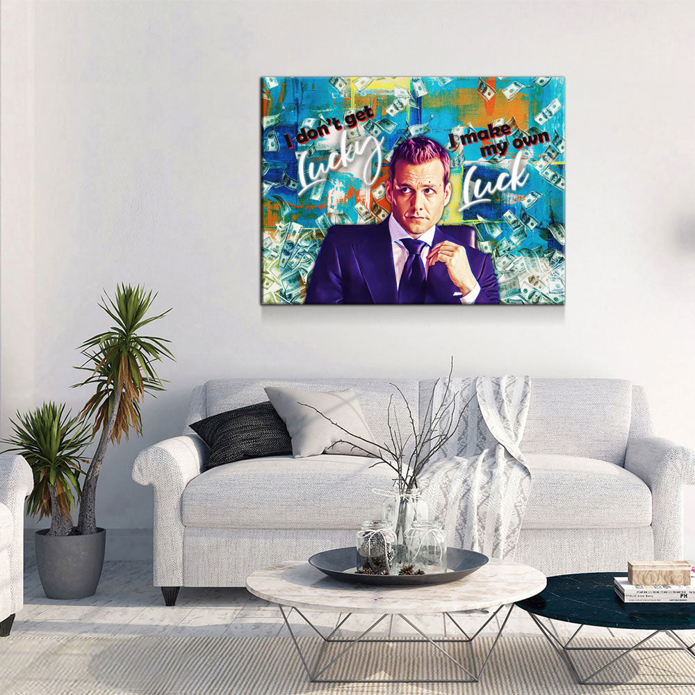 I Don't Get Lucky I Make My Own Luck Canvas Wall Art, Harvey Specter Quote, Motivational Decor, Inspirational Quote, Hustle Quote - Royal Crown Pro