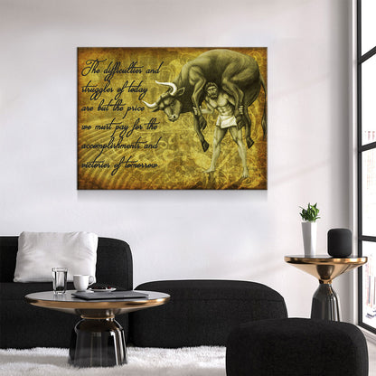 Milo Of Croton Olympian Greek Culture Canvas Wall Art, Milo The Olympic Wrestler Quote On Canvas - Royal Crown Pro