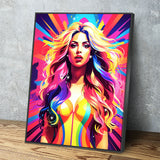 Abstract Shakira Canvas Wall Art, Shakira Colorful Print - Royal Crown Pro