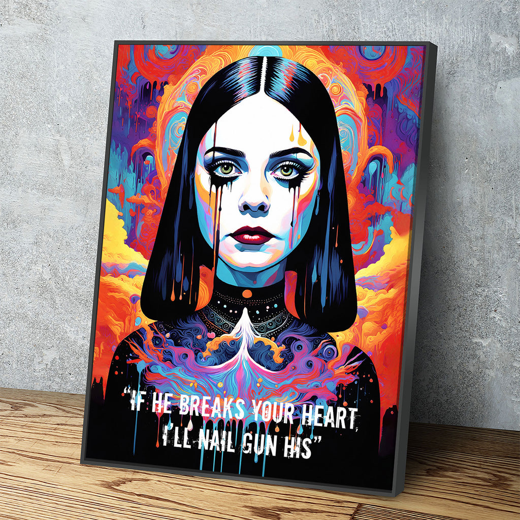 Abstract Wednesday Adams Canvas Wall Art, Colorful Wednesday Adams Print - Royal Crown Pro