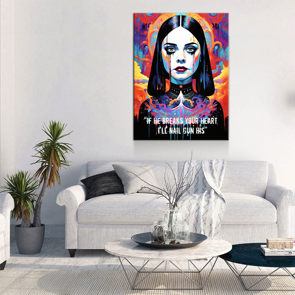 Abstract Wednesday Adams Canvas Wall Art, Colorful Wednesday Adams Print - Royal Crown Pro