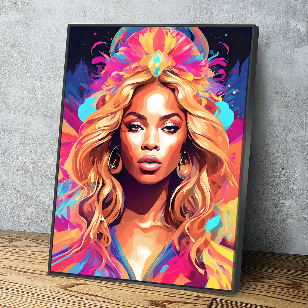 Abstract Beyonce Canvas Wall Art, Colorful Beyonce Print - Royal Crown Pro