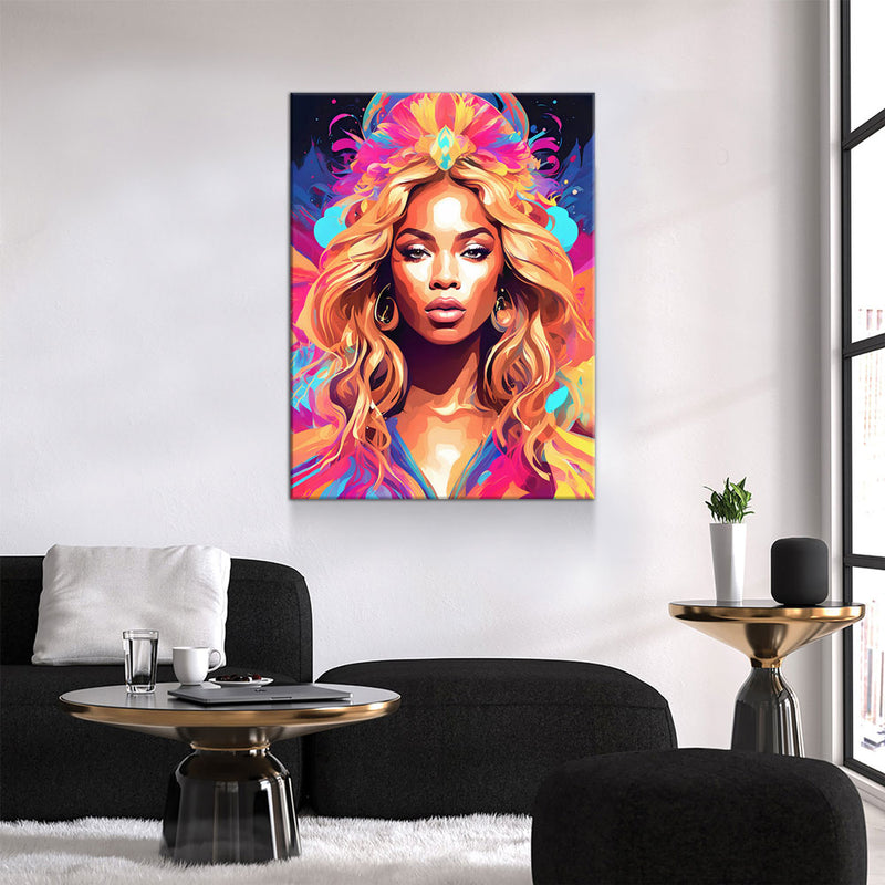 Abstract Beyonce Canvas Wall Art, Colorful Beyonce Print - Royal Crown Pro