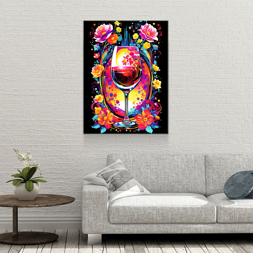 Smell The Flowers Canvas Wall Art, Abstract Wine And Flowers Print - Royal Crown Pro