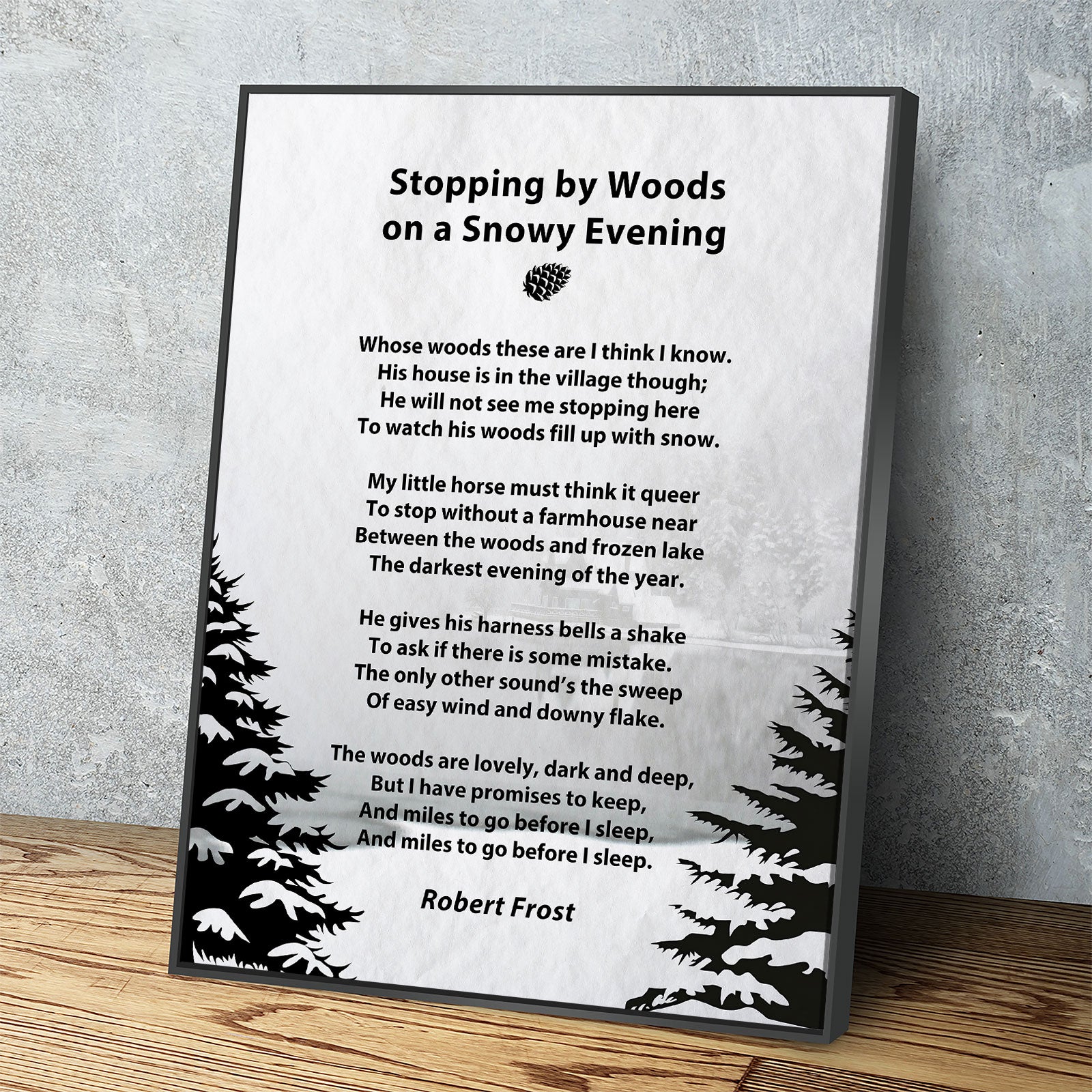 Stopping By Woods On a Snowy Evening Canvas Wall Art, Robert Frost Poem, 1922 Poem, Light Version - Royal Crown Pro