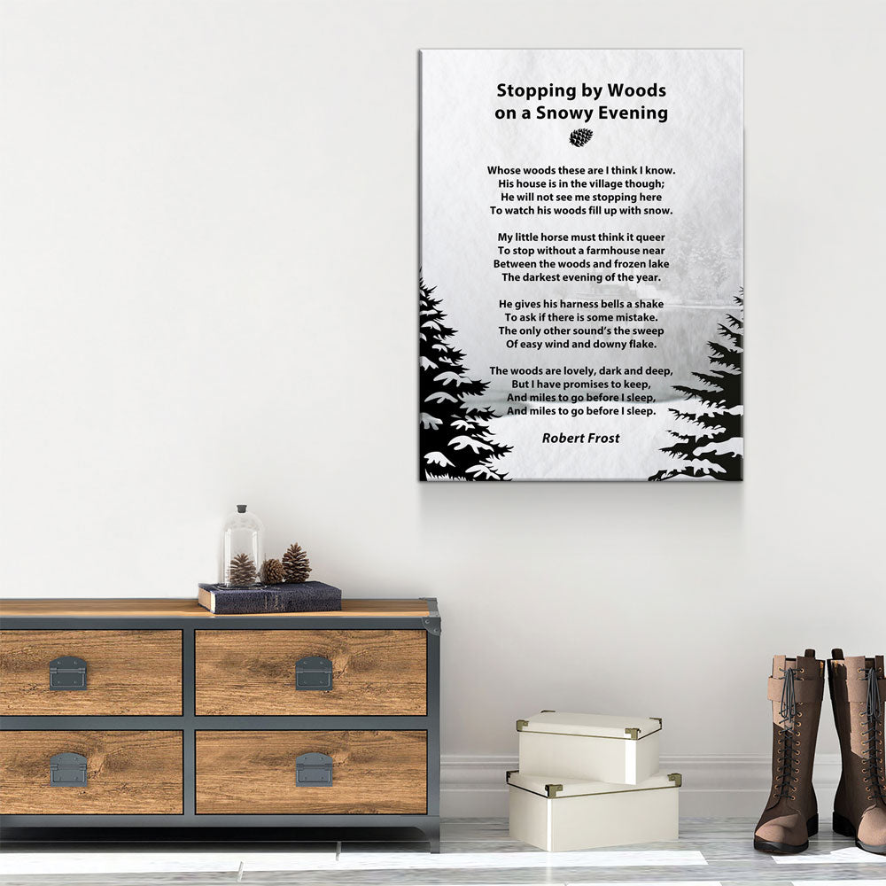 Stopping By Woods On a Snowy Evening Canvas Wall Art, Robert Frost Poem, 1922 Poem, Light Version - Royal Crown Pro