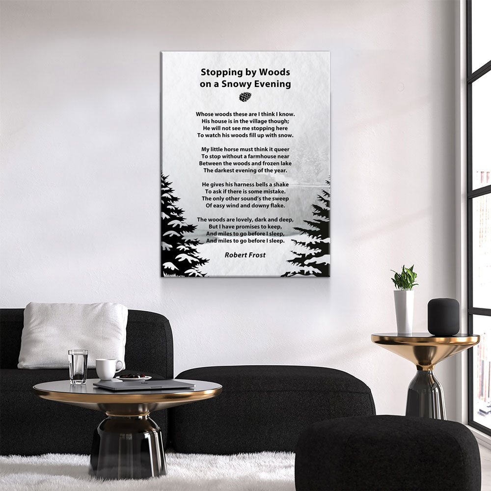 Stopping By Woods On a Snowy Evening Canvas Wall Art, Robert Frost Poem, 1922 Poem, Light Version - Royal Crown Pro