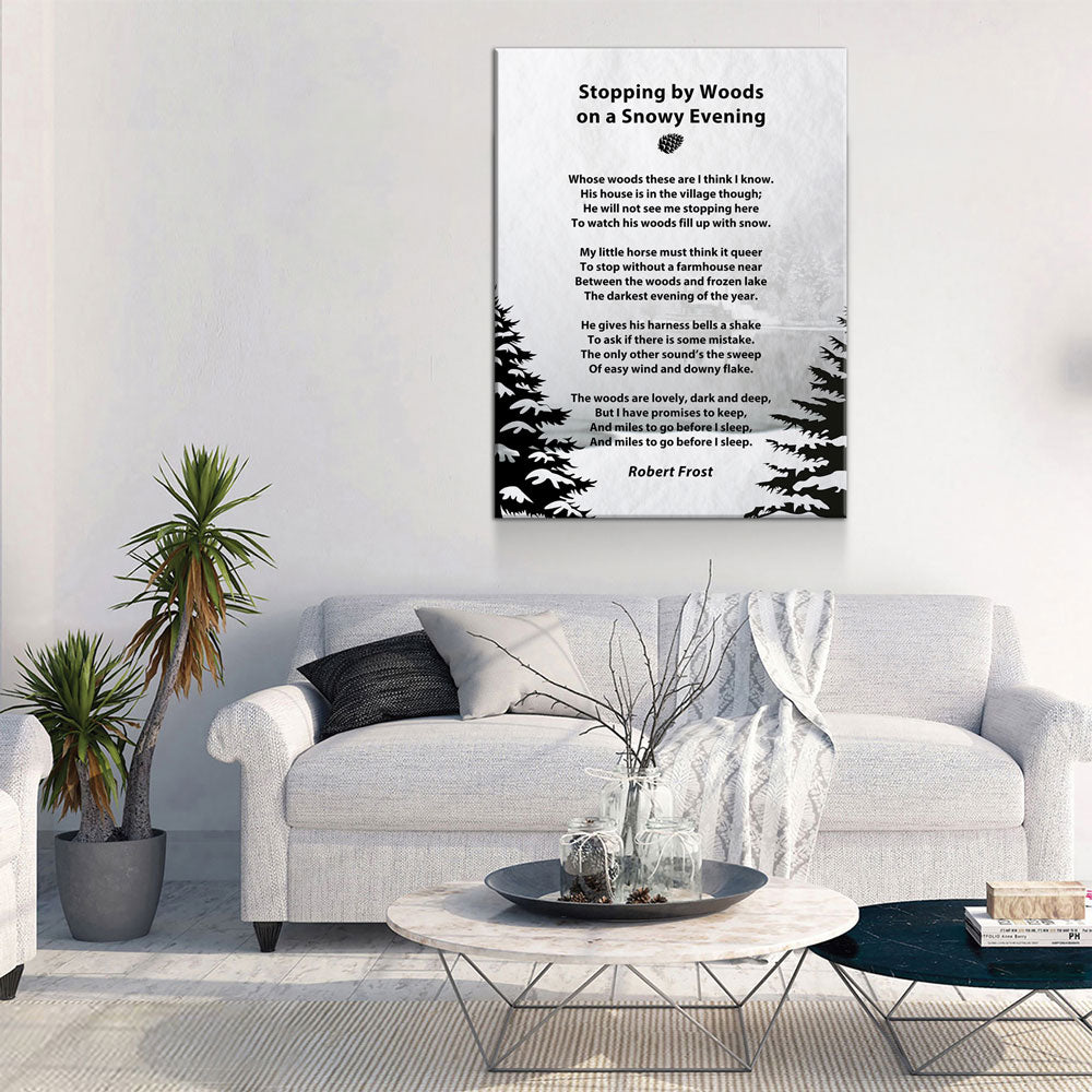 Stopping By Woods On a Snowy Evening Canvas Wall Art, Robert Frost Poem, 1922 Poem, Light Version - Royal Crown Pro