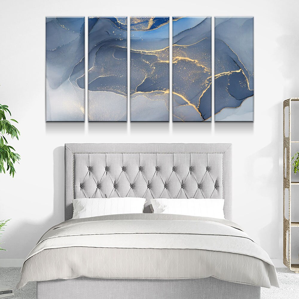 Marbled Blue Gold Canvas Wall Art, Modern Art, Modern Wall Decor, Large Marble Art, Marble Canvas Print, Beautiful Abstract Art - Royal Crown Pro