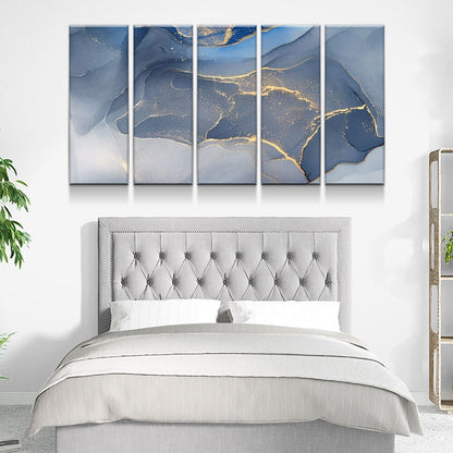 Marbled Blue Gold Canvas Wall Art, Modern Art, Modern Wall Decor, Large Marble Art, Marble Canvas Print, Beautiful Abstract Art - Royal Crown Pro