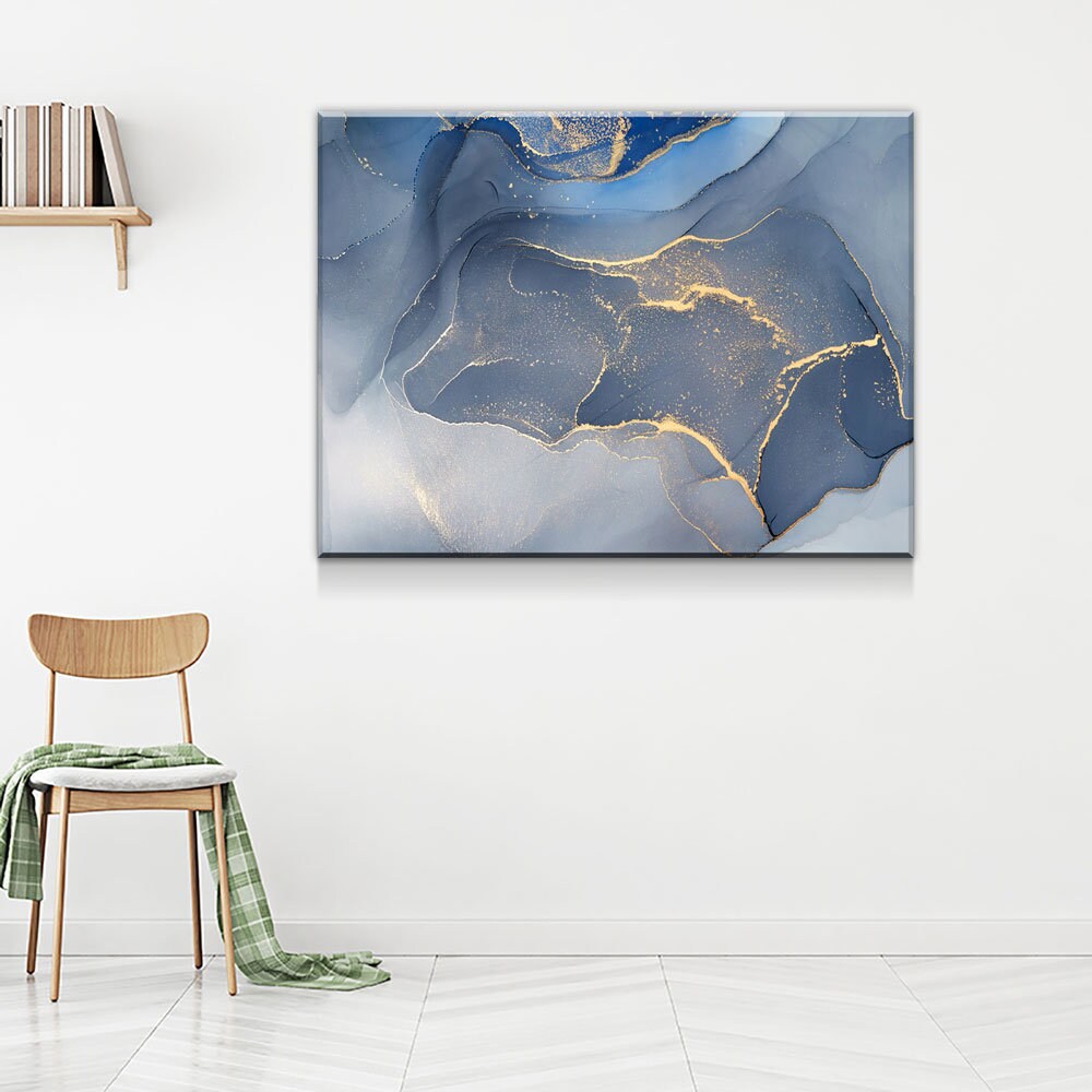 Marbled Blue Gold Canvas Wall Art, Modern Art, Modern Wall Decor, Large Marble Art, Marble Canvas Print, Beautiful Abstract Art - Royal Crown Pro