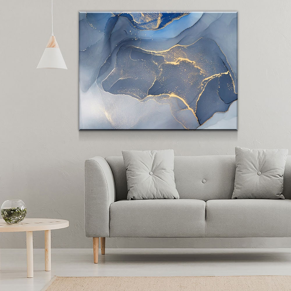 Marbled Blue Gold Canvas Wall Art, Modern Art, Modern Wall Decor, Large Marble Art, Marble Canvas Print, Beautiful Abstract Art - Royal Crown Pro