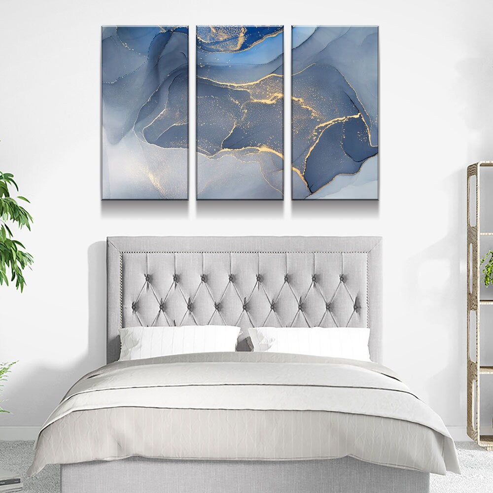 Marbled Blue Gold Canvas Wall Art, Modern Art, Modern Wall Decor, Large Marble Art, Marble Canvas Print, Beautiful Abstract Art - Royal Crown Pro