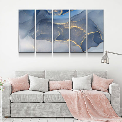 Marbled Blue Gold Canvas Wall Art, Modern Art, Modern Wall Decor, Large Marble Art, Marble Canvas Print, Beautiful Abstract Art - Royal Crown Pro
