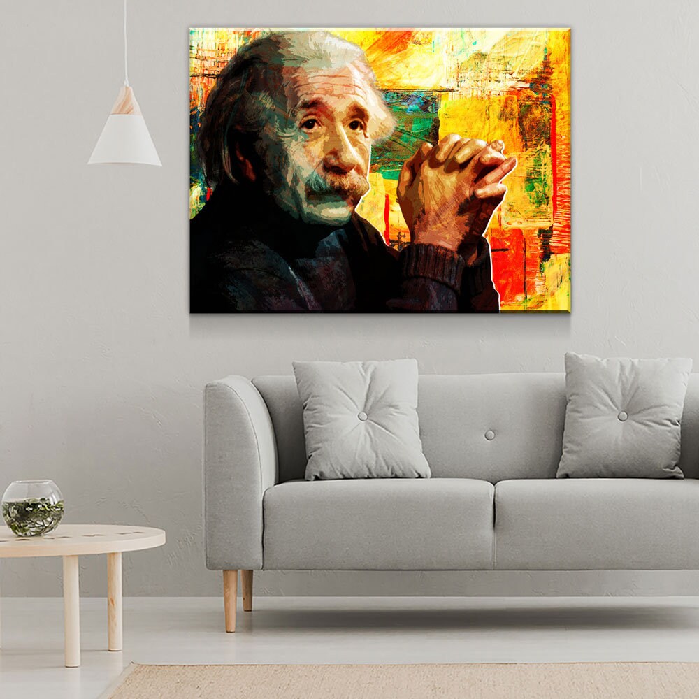 Abstract Albert Einstein Canvas Wall Art, Science Artwork, Abstract Einstein Wall Hanging - Royal Crown Pro