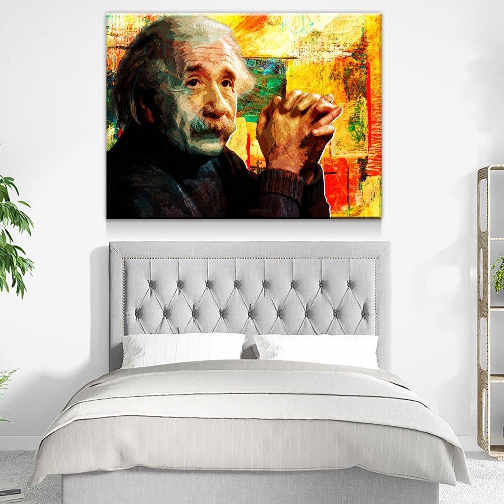 Abstract Albert Einstein Canvas Wall Art, Science Artwork, Abstract Einstein Wall Hanging - Royal Crown Pro