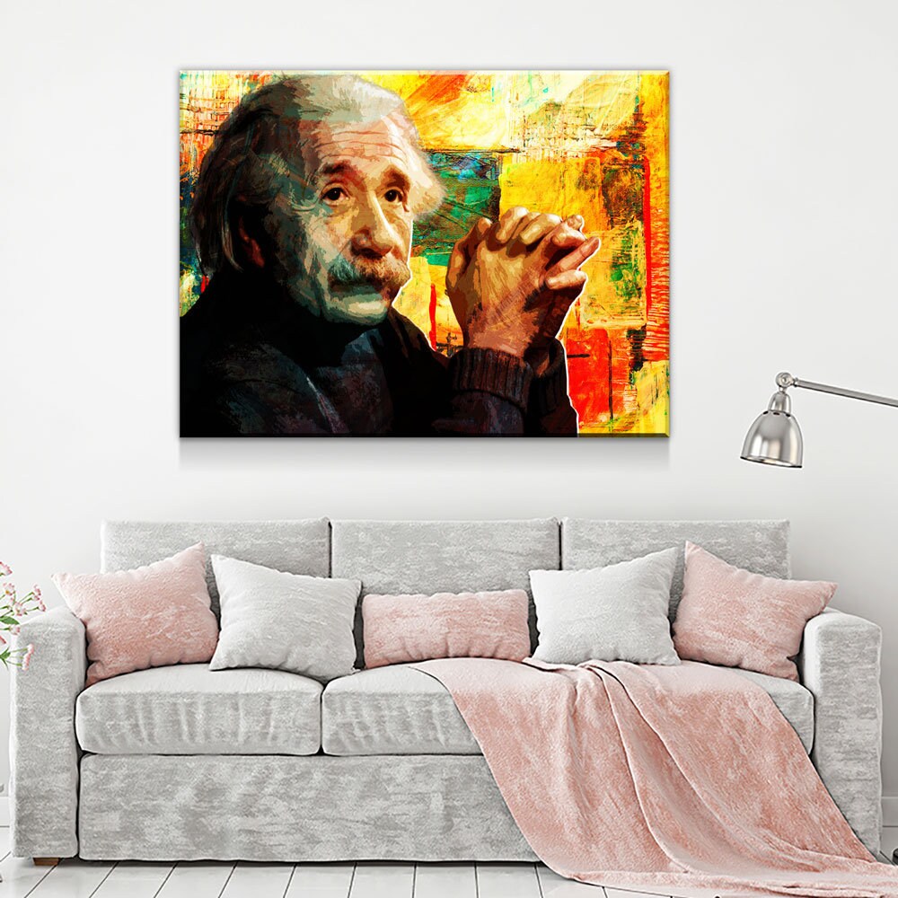 Abstract Albert Einstein Canvas Wall Art, Science Artwork, Abstract Einstein Wall Hanging - Royal Crown Pro