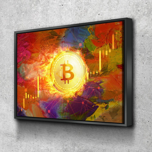 Bitcoin Fire Canvas Wall Art, Office Decor, Bitcoin, Crypto Currency, Block Chain, Decentralized Currency, Bitcoin Wall Art, Candlestick - Royal Crown Pro